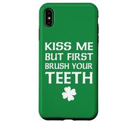 Kiss Me But First Brush Your Teeth Dentista Día de San Patricio Carcasa para iPhone XS Max