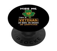 Kiss Me I Am A Veteran Funny Shamrock St Patricks Day PopSockets PopGrip Adhesivo