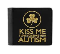 Kiss Me I Love Someone with Autism - Cartera plegable para hombre con tarjetero, monedero de cuero delgado