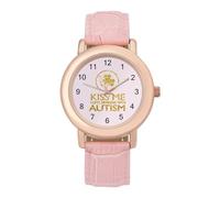 Kiss Me I Love Someone with Autism - Reloj analógico de cuarzo para mujer, elegante reloj de pulsera con correa de piel