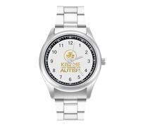 Kiss Me I Love Someone with Autism - Reloj casual para hombre con correa de acero inoxidable de aleación de cuarzo
