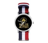 Kiss Me I Love Someone with Autism Reloj deportivo para hombres y mujeres, reloj de pulsera analógico de cuarzo con correa de nailon