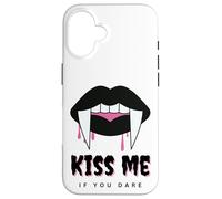 Kiss Me If You Dare Halloween Vampire Fangs Carcasa para iPhone 16