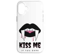 Kiss Me If You Dare Halloween Vampire Fangs Carcasa para iPhone 16 Plus