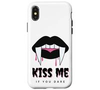 Kiss Me If You Dare Halloween Vampire Fangs Carcasa para iPhone X/XS
