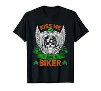 Kiss Me I'm A Biker Skull Lucky Shamrock St Patricks Day Camiseta