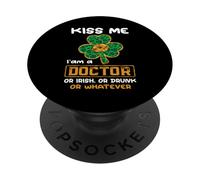 Kiss Me I'm A Doctor with Shamrock St Patricks Day PopSockets PopGrip Adhesivo
