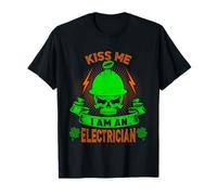 Kiss Me I'm A Electrician Skull Shamrock St Patricks Day Camiseta