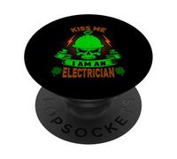Kiss Me I'm A Electrician Skull Shamrock St Patricks Day PopSockets PopGrip Adhesivo