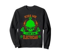 Kiss Me I'm A Electrician Skull Shamrock St Patricks Day Sudadera