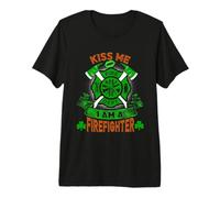 Kiss Me I'm A Firefighter Skull Shamrock St Patricks Day Camiseta Premium