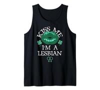 Kiss Me I'm a Lesbian St Patricks Day Green Lips Les Pride Camiseta sin Mangas