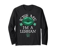 Kiss Me I'm a Lesbian St Patricks Day Green Lips Les Pride Manga Larga