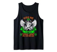 Kiss Me I'm A Tattoo Artist Skull Funny St Patricks Day Camiseta sin Mangas