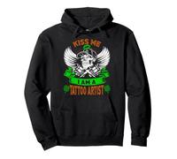 Kiss Me I'm A Tattoo Artist Skull Funny St Patricks Day Sudadera con Capucha
