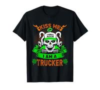 Kiss Me I'm A Trucker Skull Lucky Shamrock St Patricks Day Camiseta
