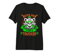 Kiss Me I'm A Trucker Skull Lucky Shamrock St Patricks Day Camiseta Premium