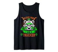 Kiss Me I'm A Trucker Skull Lucky Shamrock St Patricks Day Camiseta sin Mangas