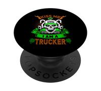 Kiss Me I'm A Trucker Skull Lucky Shamrock St Patricks Day PopSockets PopGrip Adhesivo