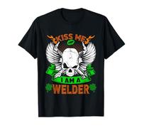 Kiss Me I'm A Welder Skull Lucky Shamrock St Patricks Day Camiseta