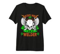 Kiss Me I'm A Welder Skull Lucky Shamrock St Patricks Day Camiseta Premium