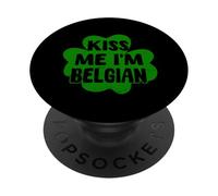 Kiss Me I'm Belgian Green Shamrock Bélgica Día de San Patricio PopSockets PopGrip Adhesivo
