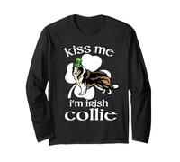Kiss Me I'm Collie Dog Shamrock St Patricks Day Manga Larga