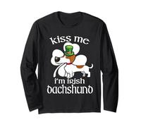 Kiss Me I'm Dachshund Dog Shamrock St Patricks Day Manga Larga