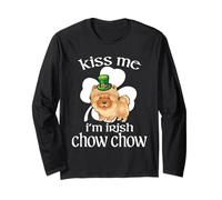 Kiss Me I'm Irish Chow Chow Dog Shamrock St Patricks Day Manga Larga