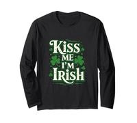 Kiss Me I'm Irish Retro Shamrock Celebration Design Manga Larga