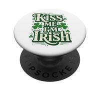 Kiss Me I'm Irish Retro Shamrock Celebration Design PopSockets PopGrip Adhesivo