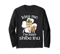 Kiss Me I'm Irish Shiba Inu Dog Shamrock St Patricks Day Manga Larga