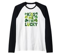 Kiss Me I'm Lucky Festive Shamrock Camiseta Manga Raglan