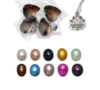 Kiss Me Ostras con perla en el interior, perla de ostra natural con kit de fabricación de collares, medallón en forma de jaula, regalo sorpresa para mujer, novia, madre, lotus 10PCs/ 7-8mm, Perla