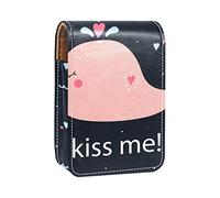 Kiss Me Pink Whale-01 - Estuche portátil para lápiz labial, mini caja de almacenamiento de lápiz labial, estuche organizador de lápiz labial con espejo para mujer, Varios colores, 9.5x2x7 cm/3.7x0.8x2.7 in