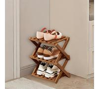 kiss me - Zapatero plegable de bambú de 3 niveles, pequeño, vertical de madera, zapatero pequeño para espacio estrecho sin instalación, interior para pasillo, entrada, esquina, dormitorio (marrón, 3
