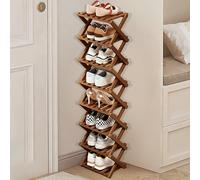 kiss me Zapatero plegable de bambú de 8 niveles, pequeño, vertical de madera, zapatero pequeño para espacio estrecho sin instalación, interior para pasillo, entrada, esquina, dormitorio (marrón, 8