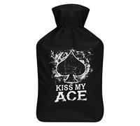 Kiss My Ace Botella de agua de goma con cubierta de felpa suave, bolsa de agua caliente para invierno, manos y pies, protección contra el frío, 1000 ml
