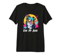 Kiss My Auss Retro 80s 90s Black Australian Shepherd Lover Camiseta Premium