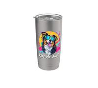 Kiss My Auss Retro 80s 90s Black Australian Shepherd Lover Vaso térmico de acero inoxidable de doble pared