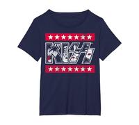 Kiss - Rock and Stars Camiseta, Mujer Tallas Grandes, Azul Marino, 1XL Grande