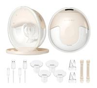 KISSBOBO K5 Sacaleches electricos doble,19 niveles 4 modos, 320mmHg fuerte potencia de succión sacaleches manos libres, indoloro saca leche materna electrico(Beige 2 Piezas)