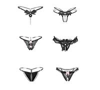 Kissecret Tanga de Encaje Negro para Mujer Paquete de 6 lencería y Ropa Interior Sexy Lingerie Strings (L, 6 Negro)