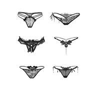 Kissecret Tanga de Encaje Negro para Mujer Paquete de 6 lencería y Ropa Interior Sexy Lingerie Strings (M, Estilo1)