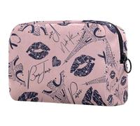 Kisses Heart and Eiffel Tower - Neceser para mujer, neceser de viaje, bolsa organizadora de maquillaje grande con cremallera, multicolor, 18.5x7.5x13cm/7.3x3x5.1in, Neceser