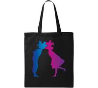 Kissing Jigsaw Puzzle Hipster Art - Bolsa de algodón ecológico natural, color negro, Black, Talla única