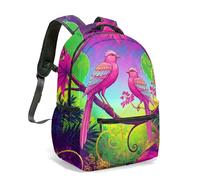 Kissing Pink Birds - Mochila de 16 pulgadas con estampado floral para niños, niñas, mujeres, diseño romántico de bosque, 03., L, Casual