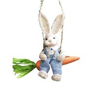 Kissmii Estatuilla de Conejito de Paja de Pascua, Conejo de Paja en Columpio de Zanahoria, Adorno Colgante de Estatua de Conejito para Decoración del Hogar de Vacaciones de Pascua B