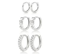 KISSPAT Pendientes Aro Mujer Plata Set, Pendientes Aro Set, Diamante, Ligeros, Hipoalergenicos, Plata 925 para Múltiples Piercings, Regalos de Joyería, 3 Pares
