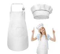 kissral Delantal para Niños + Gorro de Cocinero, Delantal de Cocina Infantil, Pintura, Manualidades, 4-12 Años, Azul
